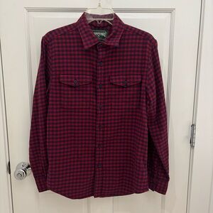 EUC American Eagle Red & Navy Blue Plaid 100% Cotton Flannel Shirt Small